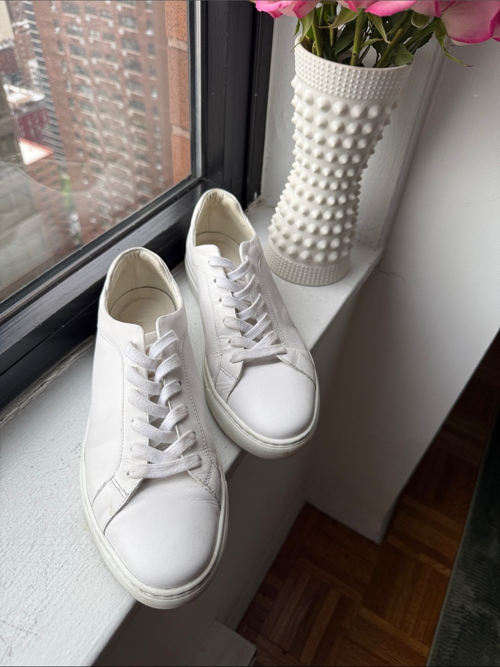 Minimal White Leather Women's Lace-Up Sneakers
